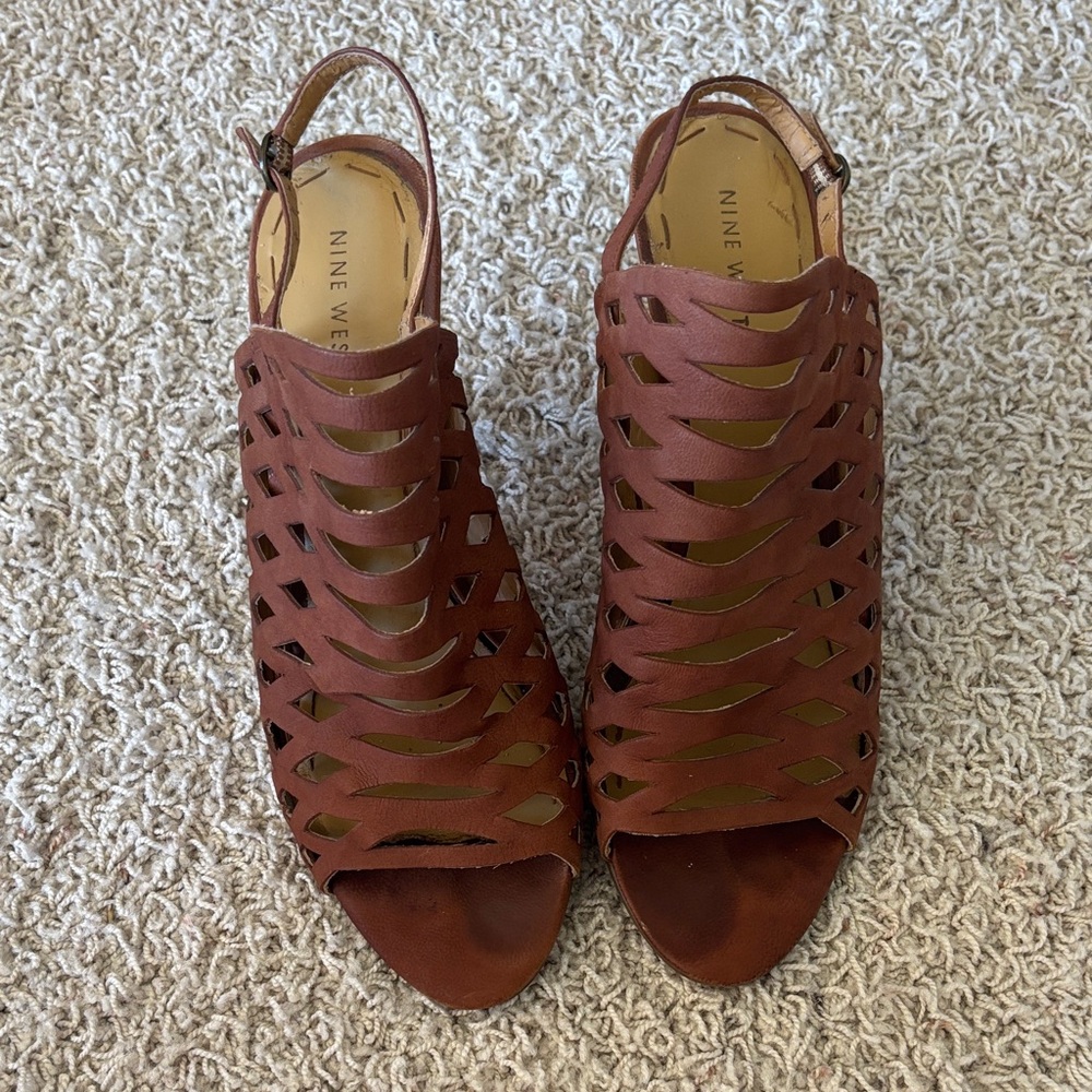 Nine West Brown Cutout Slingback Heels